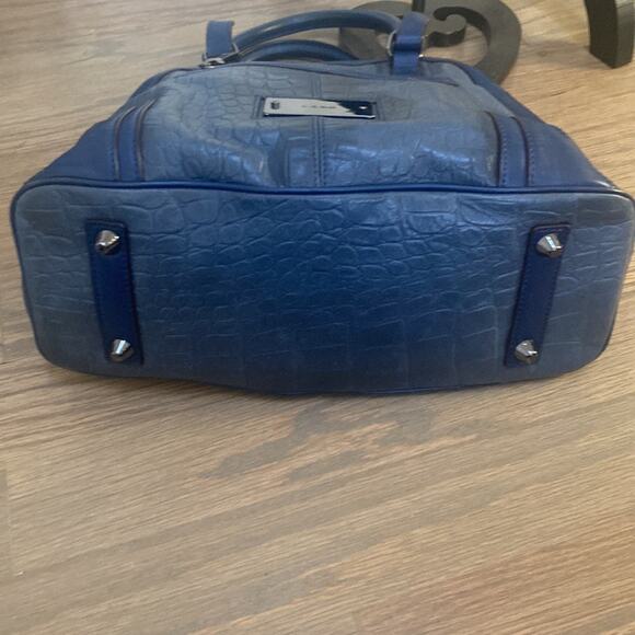 L.A.M.B. Gwen Stefani Domed Croc Embossed Blue Leather Bag - Picture 3 of 12